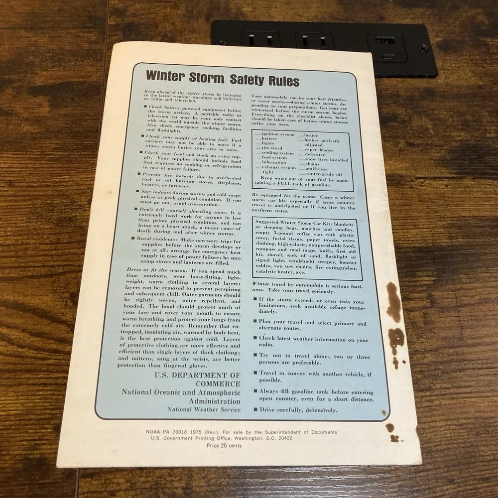 Winter Storm Safety Rules Vtg 1975 NOAA USDOC‎ NOAA NWS Book Booklet